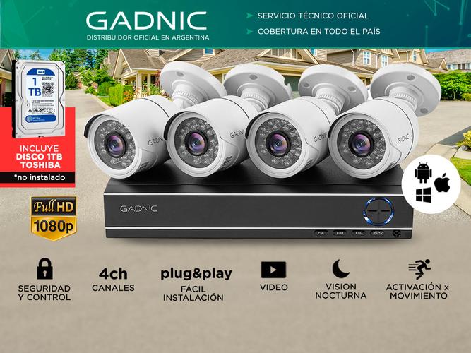 Kit x 4 Camaras de Seguridad DVR + Fuente Switch 1TB Full HD - 1