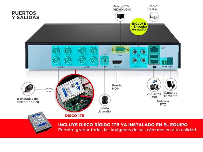 Cámaras de Seguridad x4 + DVR 8CH Gadnic SX14 Interior / Exterior IP CCTV Visión Nocturna 1Tb - 4