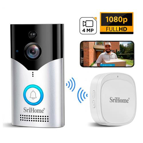 Timbre Inteligente Inalambrico Srihome DH002 4MP Wifi Con Camara HD Vision Nocturna Audio Bidireccional Sensor PIR Bateria 5200mAh Y DingDong Incluido - 0