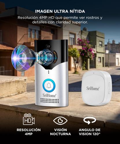 Timbre Inteligente Inalambrico Srihome DH002 4MP Wifi Con Camara HD Vision Nocturna Audio Bidireccional Sensor PIR Bateria 5200mAh Y DingDong Incluido - 3