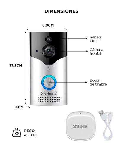 Timbre Inteligente Inalambrico Srihome DH002 4MP Wifi Con Camara HD Vision Nocturna Audio Bidireccional Sensor PIR Bateria 5200mAh Y DingDong Incluido - 6