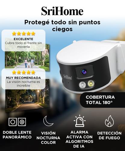 Camara De Seguridad Wifi Srihome 4MP 4K IA Reconocimiento Facial Vehiculos Fuego Dual Lente 36mm Vision 180 Grados Vision Nocturna Color Audio Bidireccional - 1
