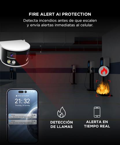 Camara De Seguridad Wifi Srihome 4MP 4K IA Reconocimiento Facial Vehiculos Fuego Dual Lente 36mm Vision 180 Grados Vision Nocturna Color Audio Bidireccional - 2