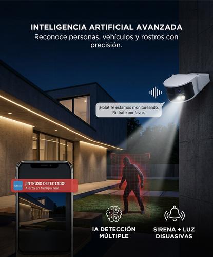 Camara De Seguridad Wifi Srihome 4MP 4K IA Reconocimiento Facial Vehiculos Fuego Dual Lente 36mm Vision 180 Grados Vision Nocturna Color Audio Bidireccional - 4