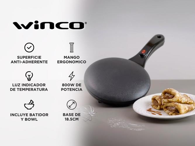 Panquequera Electrica Winco W102 800W 185cm Anti-adherente Batidor Bowl  - 1
