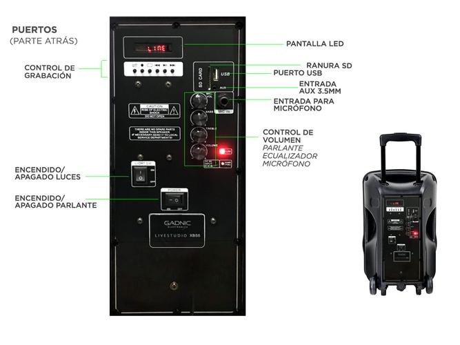 Parlante Gadnic Live Studio XBS5 Bluetooth 4000w Micrófono Karaoke - 5