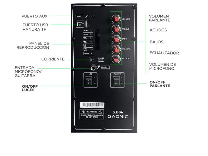 Parlante Gadnic Live Studio XBS6 Bluetooth 4500w Micrófono Karaoke - 4