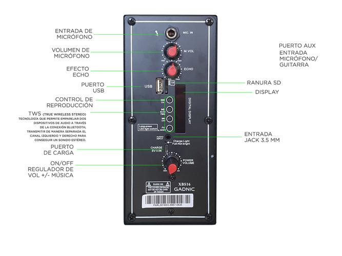 Parlante Gadnic Live Studio XBS16 Función Karaoke Bluetooth 2700w SubWoofer 8 - 4