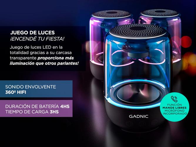 Parlante Bluetooth Portatil Gadnic Recargable 360 ° - 3