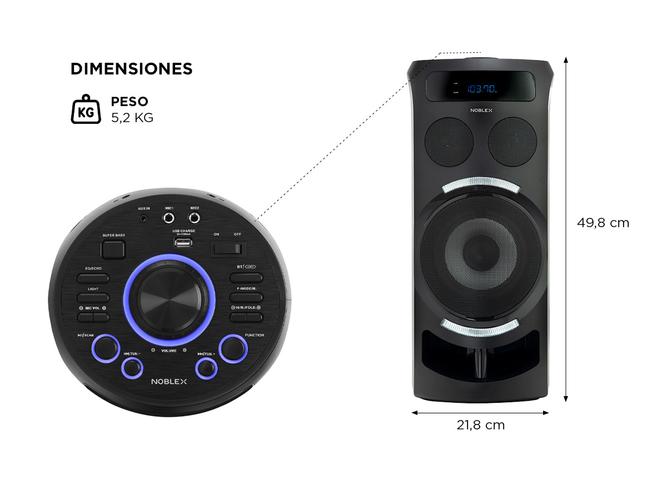Parlante Portatil Noblex Mnt290 Bluetooth 3200w Luz Led Karaoke - 4