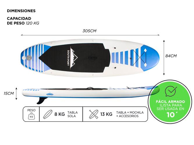 Stand Up Paddle Azul Gadnic PB10220 Tabla Inflable Remo Inflador Bolso - 5