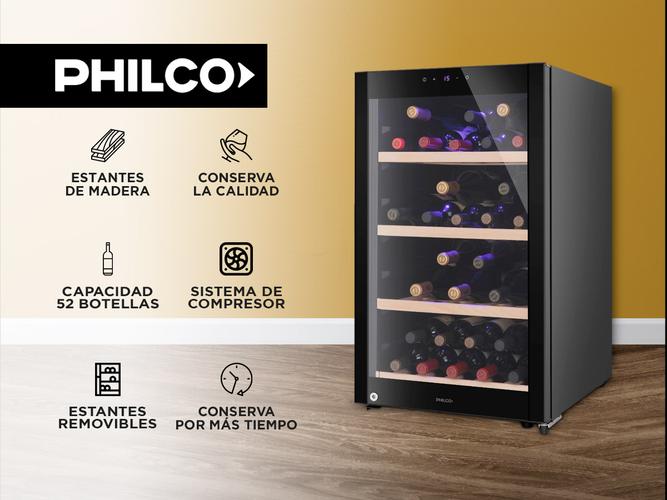 Cava Eléctrica Philco Phcav052n 52 Botellas Estantes Madera - 1