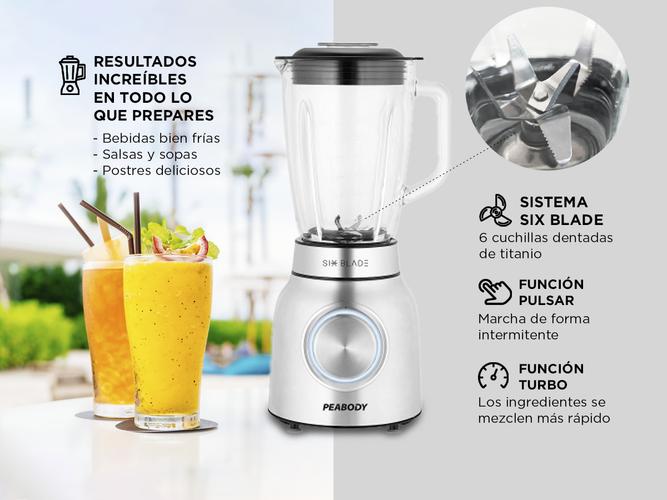 Licuadora Peabody Pe-ln100IX  Cuchilla 6 Hojas Inox 1000w 1.5L - 2