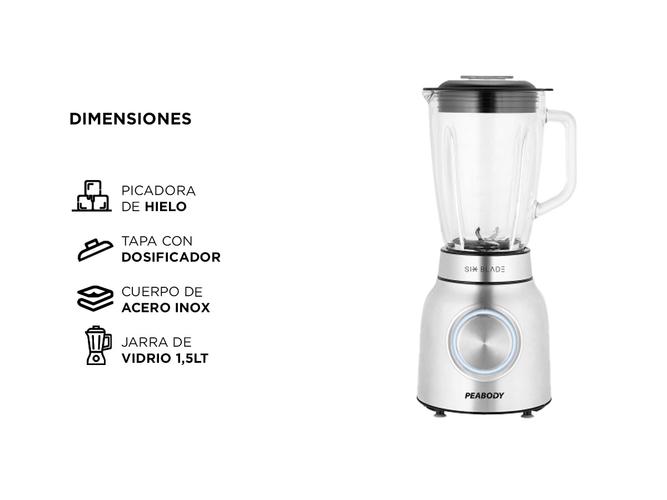 Licuadora Peabody Pe-ln100IX  Cuchilla 6 Hojas Inox 1000w 1.5L - 3