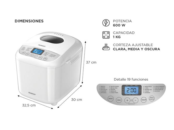 Horno de Pan Peabody 1KG 19 Programas PEFP900B - 4