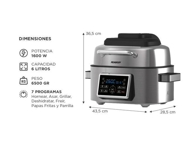 Freidora de Aire Con Grill Peabody 6 Lts 1600 Watts AFG01IX - 4