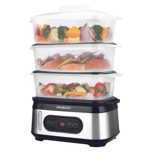 Vaporera Digital Peabody 3 Bandejas 950W Acero Inox Timer PE-ST1000IX - 0