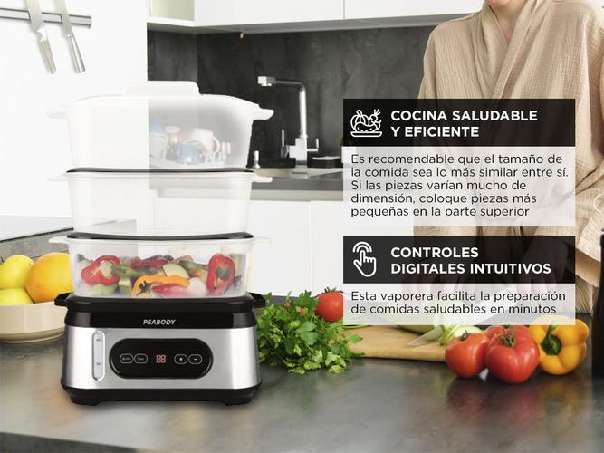 Vaporera Digital Peabody 3 Bandejas 950W Acero Inox Timer PE-ST1000IX - 2