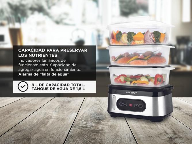 Vaporera Digital Peabody 3 Bandejas 950W Acero Inox Timer PE-ST1000IX - 3