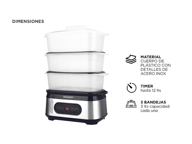 Vaporera Digital Peabody 3 Bandejas 950W Acero Inox Timer PE-ST1000IX - 4