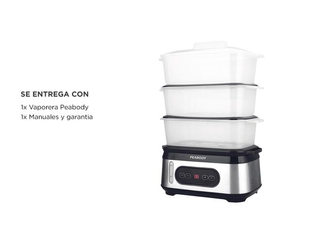Vaporera Digital Peabody 3 Bandejas 950W Acero Inox Timer PE-ST1000IX - 5