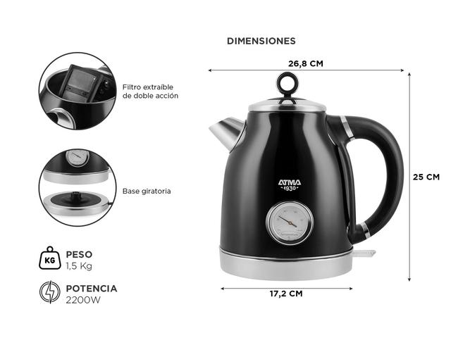 Pava Eléctrica Vintage Atma 1.7 Lts Negra PEAT21VB - 4