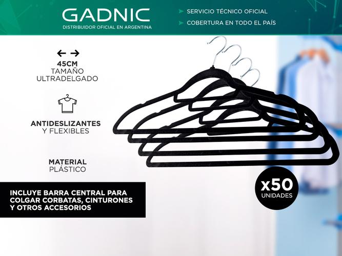 Perchas Plásticas Gadnic KP50 Kit x50 Terciopelo Antideslizantes Flexibles 45cm - 1
