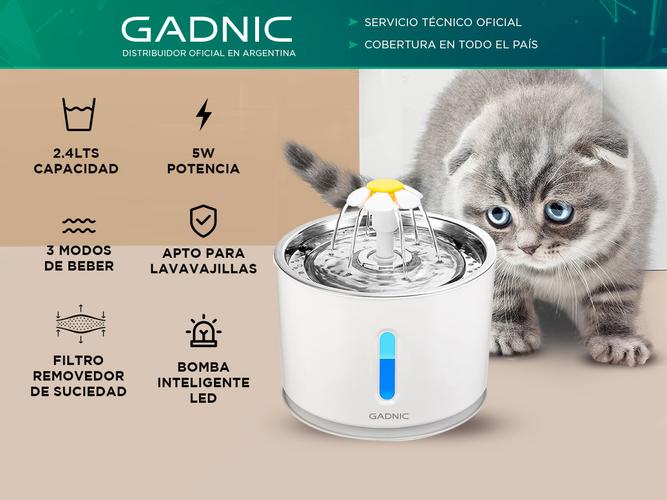 Fuente De Agua Recirculante Gadnic Para Perros Y Gatos Acero Inoxidable 2.4L  - 1