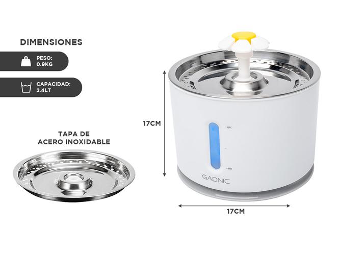 Fuente De Agua Recirculante Gadnic Para Perros Y Gatos Acero Inoxidable 2.4L  - 5