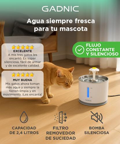 Fuente De Agua Recirculante Gadnic Para Perros Y Gatos Acero Inoxidable 2.4L  - 1