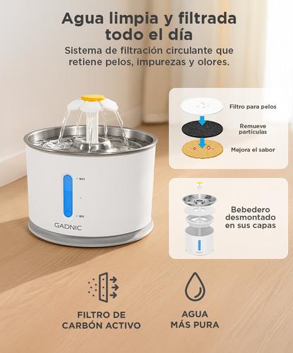 Fuente De Agua Recirculante Gadnic Para Perros Y Gatos Acero Inoxidable 2.4L  - 3