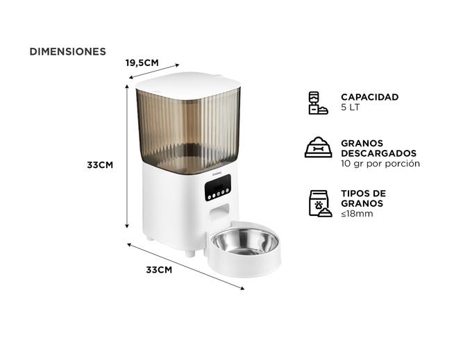 Comedero Automatico Gadnic Dispenser Alimento 5 Lts Programable Bowl de Acero Inoxidable  - 4