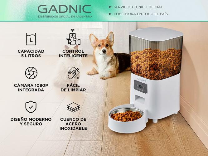 Comedero Automatico Gadnic Para Mascotas 5 litros Con Camara y Aplicación Bowl Acero Inoxidable  - 1