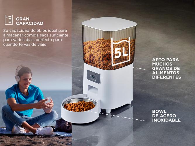 Comedero Automatico Gadnic Para Mascotas 5 litros Con Camara y Aplicación Bowl Acero Inoxidable  - 3