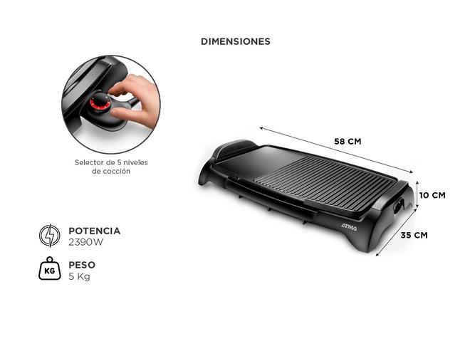 Parrilla Eléctrica Grill Atma Antiadherente 2390W PG4731P - 4