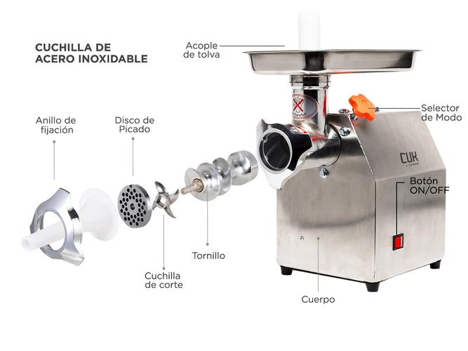 Picadora De Carne Industrial 1 Hp Gadnic Big-P Acero Inoxidable  - 3
