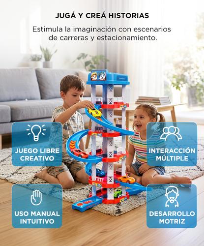 Pista de autos infantil Gadnic torre con rampas y autos - 3