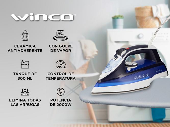 Plancha a vapor Winco W34 con suela antiadherente - 1