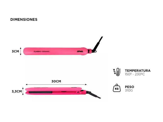 Planchita de Pelo Atma Classic Ceramic PL9033P Pink - 3