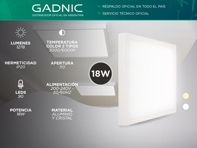 Plafon Lampara techo Led Gadnic PNL18 Cuadrado CalidoFrio 3000K6000K Cuadrado 18W  - 1