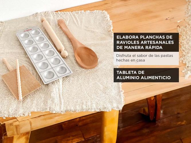 Tableta Molde Pastalinda 12 Ravioles 52x52cm Aluminio + Palo Amasar  - 2