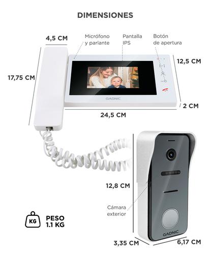 Kit Portero Gadnic Monitor IPS 4.3 Pulgadas Resolucion 480 x 272 Panel Exterior CMOS 600 TVL Vision Nocturna IP65 Intercomunicador Manos Libres Sistema 4 Hilos Apertura Remota - 5