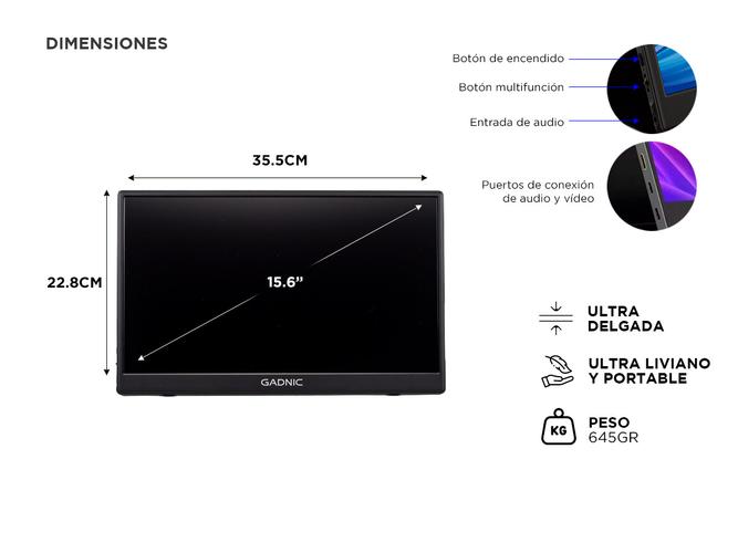 Monitor Portátil Gadnic 156 Full Hd Con Funda Soporte  - 5