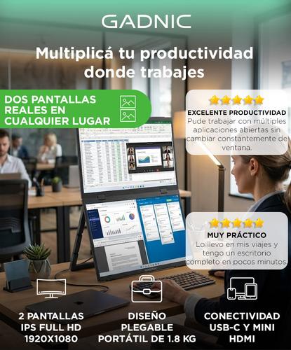 Monitor Portátil Dual Vertical GADNIC 15.6 Full HD - 1