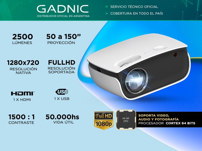 Proyector Gadnic Unique 2500 Lúmenes HDMI USB AV Full HD - 1