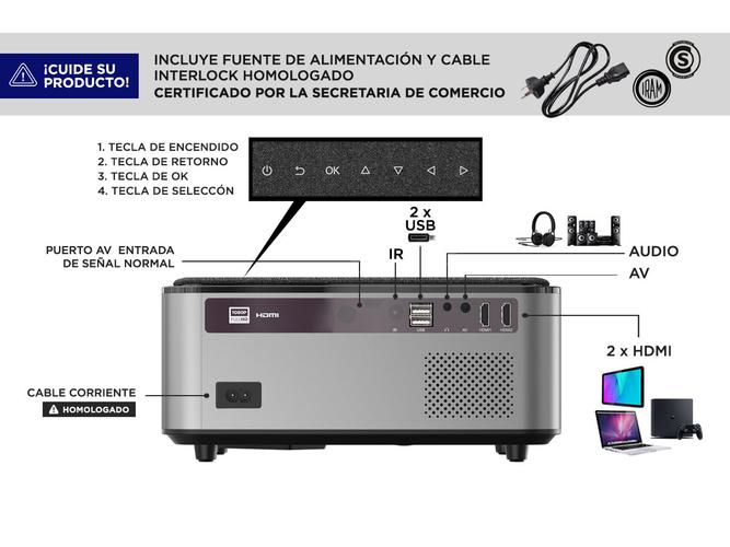 Proyector Gadnic Surr 5500 Lúmenes Con Filtro HEPA HDMI x 2 USB x 2 - 5