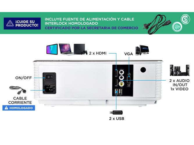 Proyector Gadnic Pro View 5000 Lúmenes HDMI x 2 VGA USB - 2