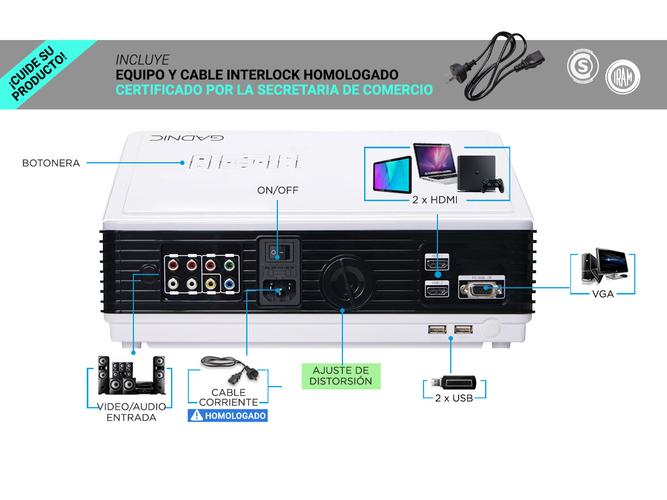 Proyector Gadnic H-Pro 4800 Lúmenes HDMI USB VGA - 2