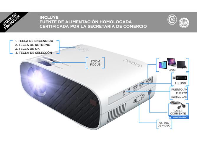 Proyector Portátil Gadnic 1080P Full HD HDMI Outlet - 2