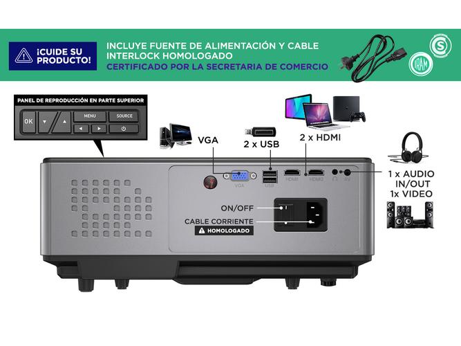 Proyector Gadnic Starpro WiFi 7000 Lúmenes HDMI x2 USB VGA - 2